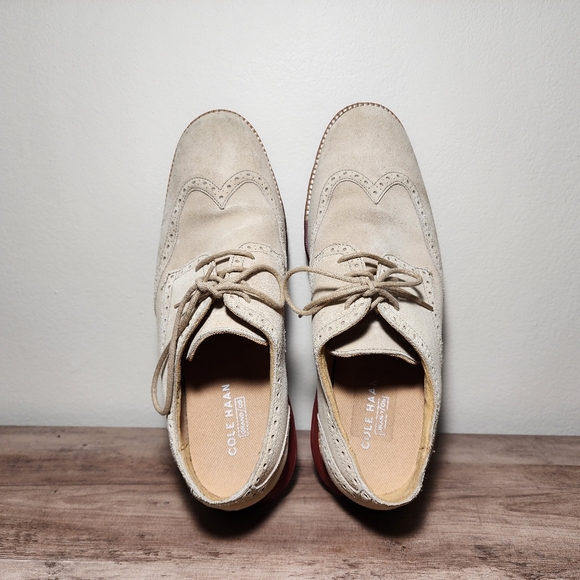 Cole Haan Grandsprint Wingtip Oxfords Mens Beige Suede Leather Shoes Size 10.5M - Picture 8 of 11